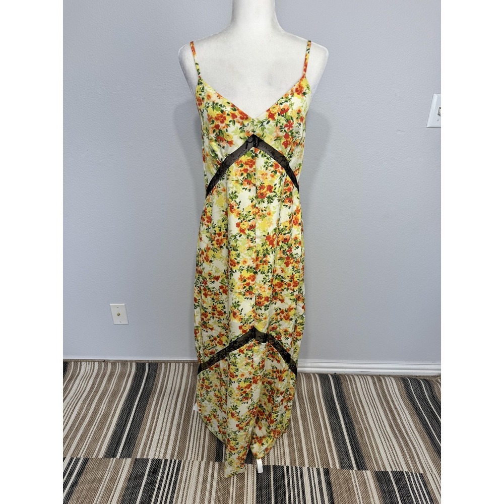 Wayf Floral Slip Maxi Dress Women's Small Multicolor Lace Trim Strappy Boho